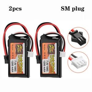 2 x 7,4 V 1200 mAh 100 C 2S batteria SM 2 PIN spina batteria LiPo per RC auto aereo - Foto 1 di 9