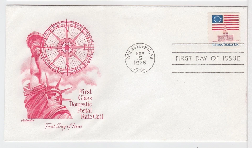 TurtlesTradingPost- Flag Independence Hall-1975 FDC #1625 Coil- Artmaster Cachet - Image 1 of 1
