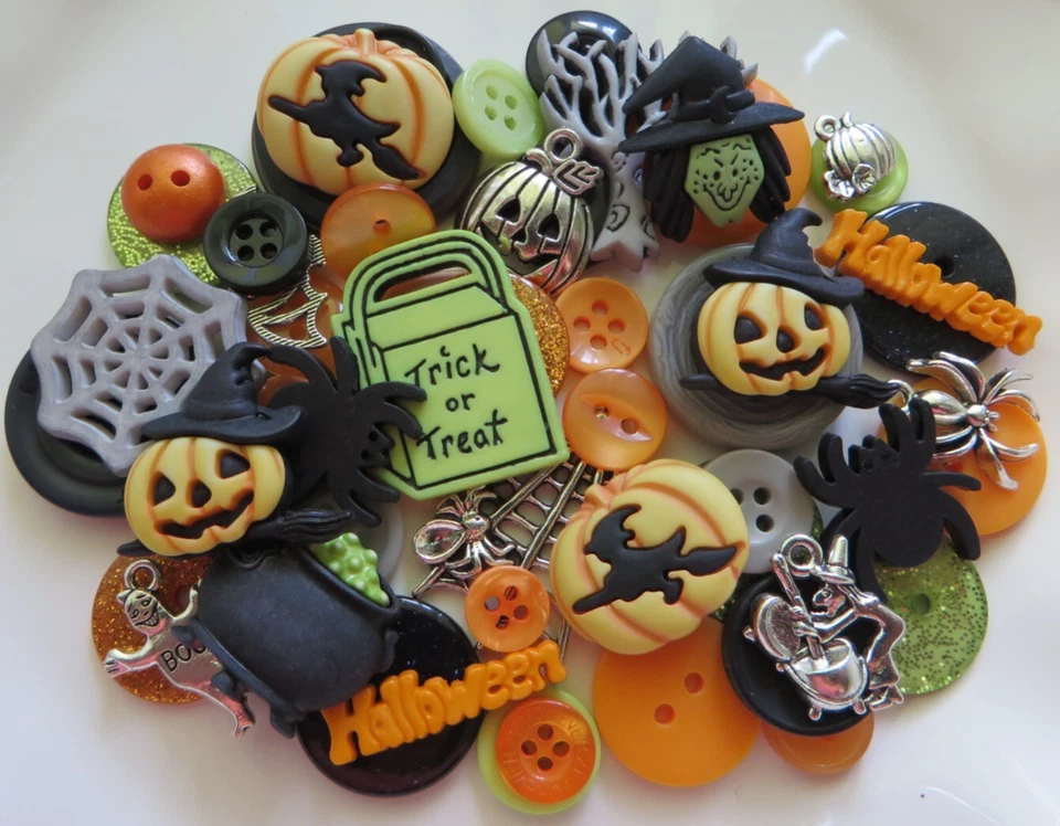 Lot of 50 Buttons & Charms Mix - (Novelty, Shank, Round, Flatbacks) HALLOWEEN #5 - Image 1 of 1
