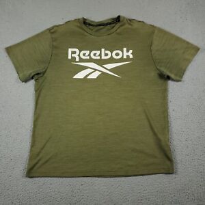 Reebok T Shirt Mens Large Beige/Green Active Work Out Gym Short Sleeve *