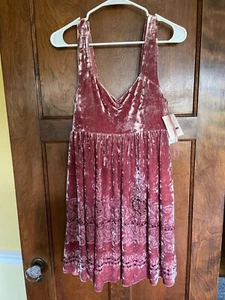 Free People S Velvet Boho Dress Velvet Underground Dress Primrose Pink NWT $128 - Picture 1 of 8