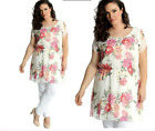 New Cream & Pink Floral Print Stretchy Waist Summer Tunic Dress PLUS Size 26-28