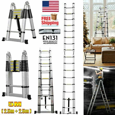 DAYPLUS 5M /16.5FT Aluminum Compact Folding Telescoping Ladder Extension 16 Steps EN131