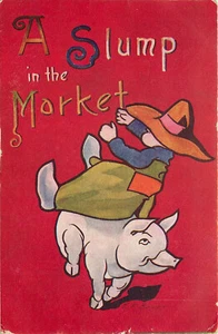 Postkarte Ein Einbruch auf dem Markt Niederländisches Kind Junge reitet auf Schwein Künstler E.R. Bauer - Bild 1 von 2