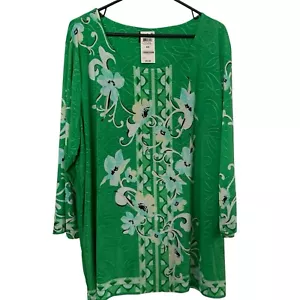 JM Collection Maglione Donna Floreale Manica Lunga 4X Top Camicia Verde Slinky - Foto 1 di 5