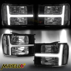 Par de faros negros LED DRL 2007-2013 GMC Sierra 1500 2500HD 3500HD - Imagen 1 de 8