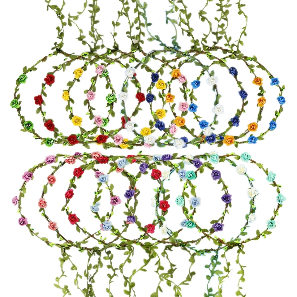 Paquete de 15 diademas ajustables con forma de corona floral para niñas mujeres Foto 1 de 4