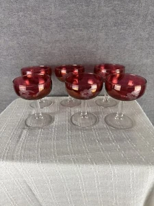 Vintage Champagne Glasses 4.5 inch Cranberry Etched Grapes And Leaves Lot of 6 - Picture 1 of 10