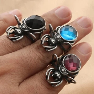 Oval CZ Stone Insect Beetle Ring Stainless Steel Vintage Men's Women's Jewelry - Picture 1 of 12