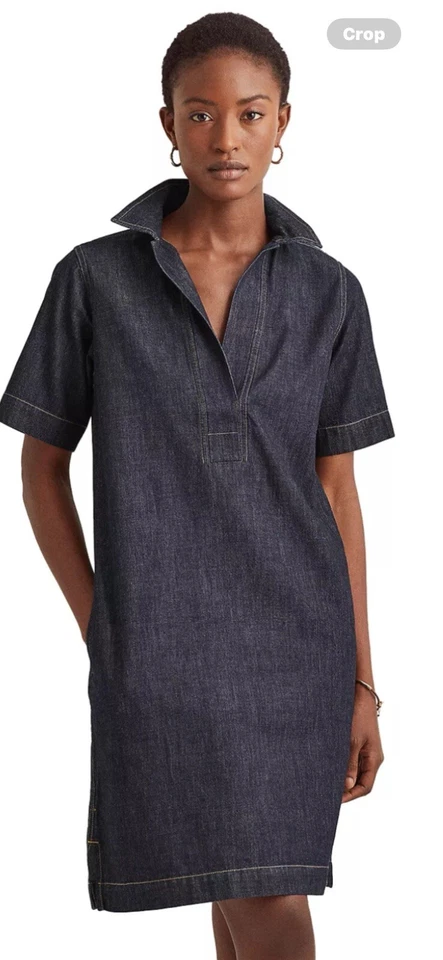 Lauren Ralph Lauren Denim Shift Short Sleeve Point Collar Shirt Dress XS