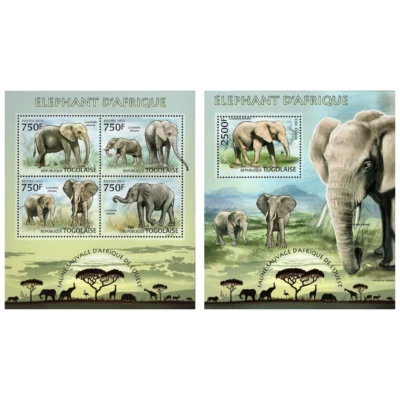 Hoja de recuerdo de sello de elefantes de África Loxodonta africana MNH #4846-4849 Foto 1 de 4