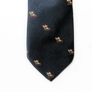 Santa in Sleigh Christmas Necktie Embroidered Design Navy Background - Picture 1 of 4