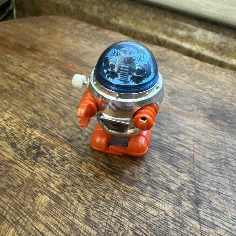Vintage 1977 Tomy Wind-up Robot Walking Toy 1.75" Blue Dome Orange Arms/feet - Image 1 of 4