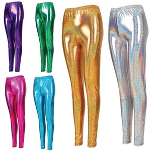 Shiny Leggings Stretch Firefly Shiny Disco Pants Womens Mens - Picture 1 of 7