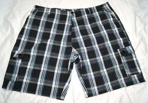 5th ave plaids cargo shorts men's 50 black w/ blue & white big & tall - Picture 1 of 17