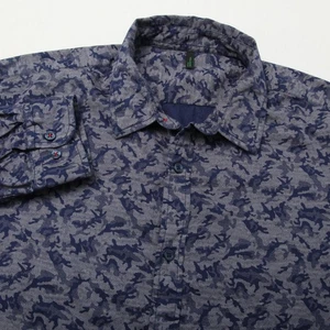 Benetton Hemd Herren 2XL Blau Navy Camouflage Print Langarm Button Down Baumwolle - Bild 1 von 12