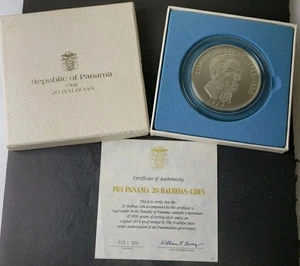 Moneda Bolívar de Plata Panamá Prueba 20 Balboas 1974 - Imagen 1 de 3