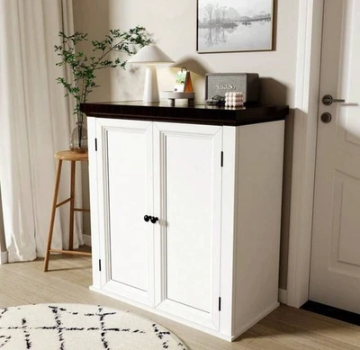 Sideboard 2 Door Cupboard, Modern Kitchen Cupboard, Drawers Double Door, White - Image 1 of 4