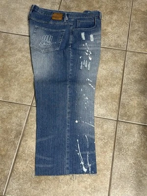 Jeans Azul Denim Bordados Vintage Miskeen Originales - 40" x 27.5" ¡LEER MÁS ABAJO! Foto 1 de 4