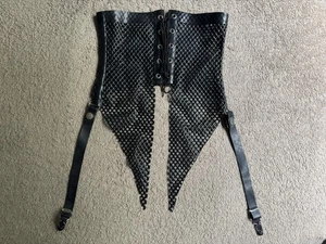 3D Handmade Asymmetrical Fishnet Latex Waist Clincher W Garters Black XS ADJ - Picture 1 of 5