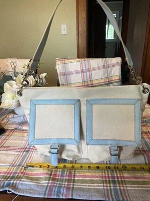 Bolso de hombro grande Maxx New York blanco y azul claro de algodón Foto 1 de 4