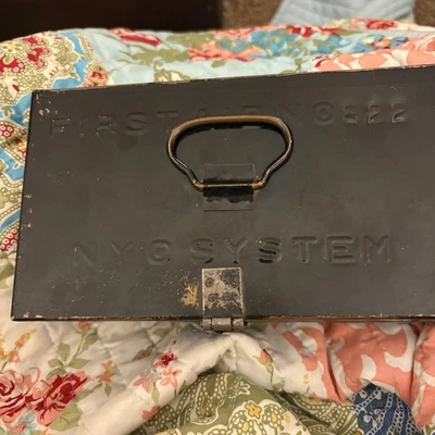 Vintage NYC System First Aid Metal Box - Industrial Decor / Storage - Image 1 of 4
