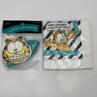 2 Vintage Garfield Hallmark Happy Birthday! Let’s Stuff Face! Napkins, Blowouts - Image 1 of 4