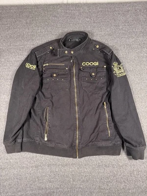 Chaqueta Coogi Para Hombre 2XL Negra Denim Cultura Militar Moto Cremallera Completa Logo Dorado Foto 1 de 4