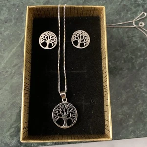 Celtic Tree Of Life Sterling Silver Jewelry Set Necklace And Stud Earrings - Picture 1 of 5