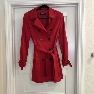 Planet by Lauren G Damen zweireihiger roter Trenchcoat Gürtel Größe 6 Small/Med - Bild 1 von 17