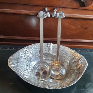 Forchetta e cucchiaio servizio argento coniglietto vintage con insalatiera smerlata decorativa - Foto 1 di 5