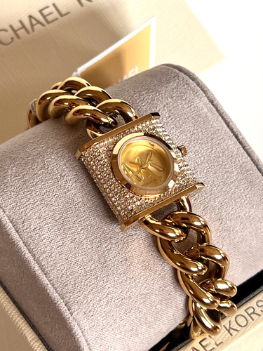 Orologio da donna Michael Kors MK4711 Pave Crystal Lock Curb Chain Band con DIFETTI