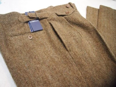 Pantalón Polo Ralph Lauren Donegal Tweed Espiga Cinturón Plisado $498 Nuevo con Etiquetas 32 x 33 Foto 1 de 4