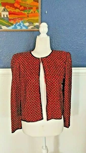 NWT VTG Stenay Red Metallic Gold w/ Black Beads 100% Silk Cardigan Sz Small S - Picture 1 of 12