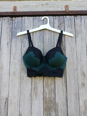 H&M Forest Green Black Lace Bustier Pushup Bra Adjustible Straps Size 34D - Image 1 of 4