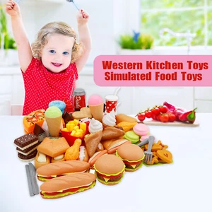 Western Kitchen Toys Simulated Food Toys Burger Pizza Children Pretend Toy Set U - Picture 1 of 12