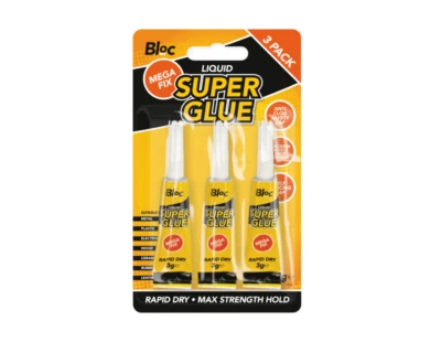 BLOC SUPER GLUE Strong Bond Adhesive Plastic Glass Wood Rubber Metal 3g :3 Pack ⭐⭐⭐