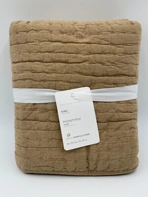 Pottery Barn Pick Stitch Hecho a Mano Algodón Sham King Bronce #G798 Foto 1 de 4