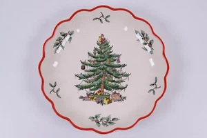 Spode England 6 3/4" geriffelte rote Borte Weihnachtsbaum Muster runde Schüssel - Bild 1 von 6