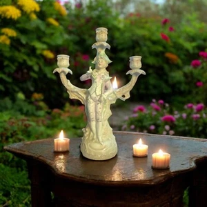 Antique 3 Arm German Figural Bisque Candelabra Hand Painted - Picture 1 of 11