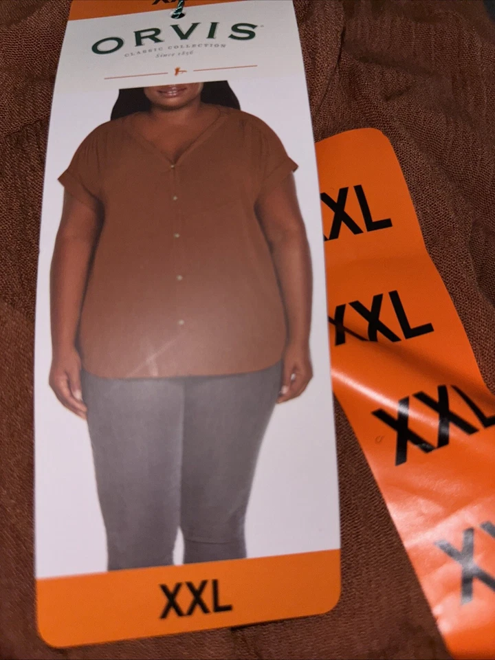 Orvis Women's Short Sleeve Button Front Blouse Rust XXL