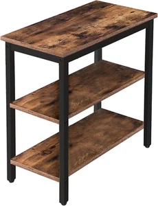 End Table, Simple Rustic Side Table with 3-Tier Storage Shelf, Narrow Nightstand - Picture 1 of 9