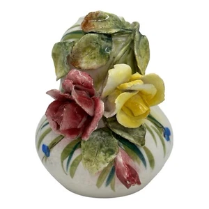 "Vaso vintage arte ceramica cecoslovacchia ceramica fiori stile capodimonte 5,5"" - Foto 1 di 12