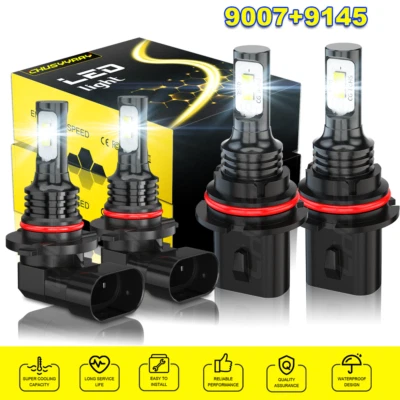 For Jeep Liberty 2002-07 8000K Led Headlight Hi/Lo+fog Lights Bulbs 9007 9145 4x - Image 1 of 4