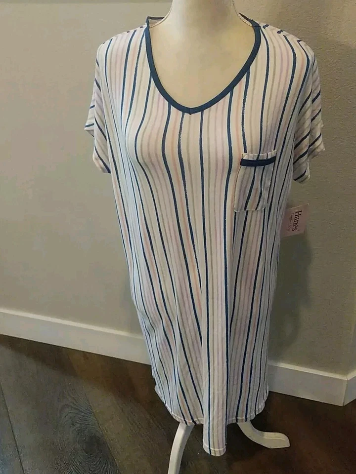 Hanes - Camisa de dormir manga corta a rayas - Mujer - Grande - Multicolor Foto 1 de 4