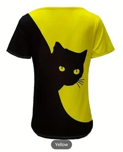 Katzenliebhaber Shirt T-Shirt Größe 8 10 Medium Large - gelb schwarz Frühling Erwachsene Top - Bild 1 von 3