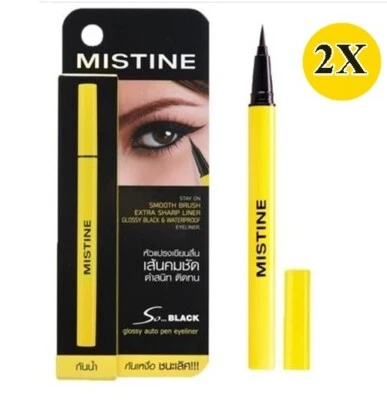2X Mistine So Black Brillante Auto Pluma Delineador de Ojos Impermeable Larga Duración Afilado 1g. Foto 1 de 4