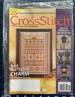 Revista Just Cross Stitch Octubre 2017 Halloween Patrones Punto de Cruz Nuevo Abierto Foto 1 de 3