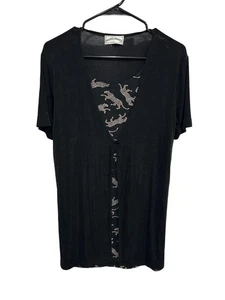 Frazier Lawrence Damen schwarze transparente Strickjacke Animal Print Top Statement - Bild 1 von 8