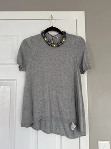 Anthropologie Moth Embellished Beaded Collar Grey Silk Cotton Blend Sweater Top - Picture 1 of 11